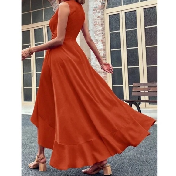 Luxurious Sleeveless High Low Ruffle Maxi Dress - Picture 14 of 14